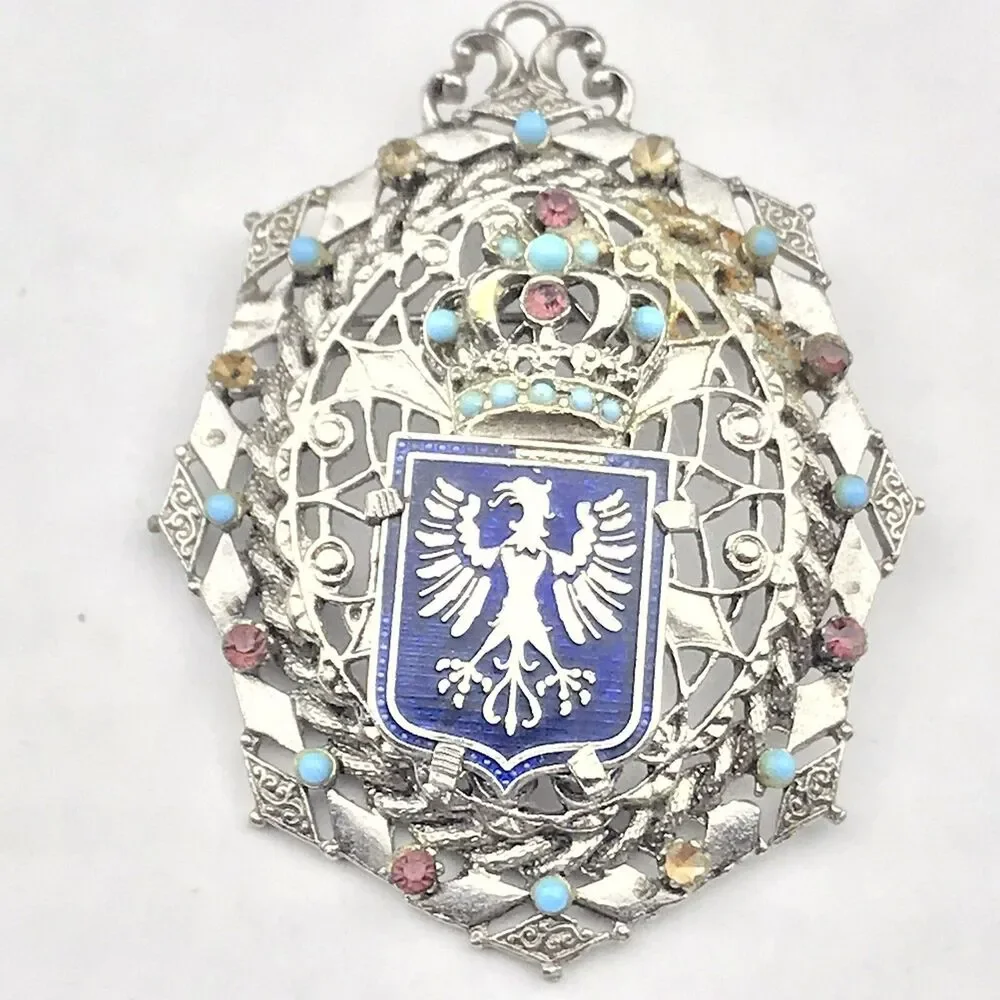 Crest Crown Eagle Vintage Pin Brooch Missing  A Few Stones